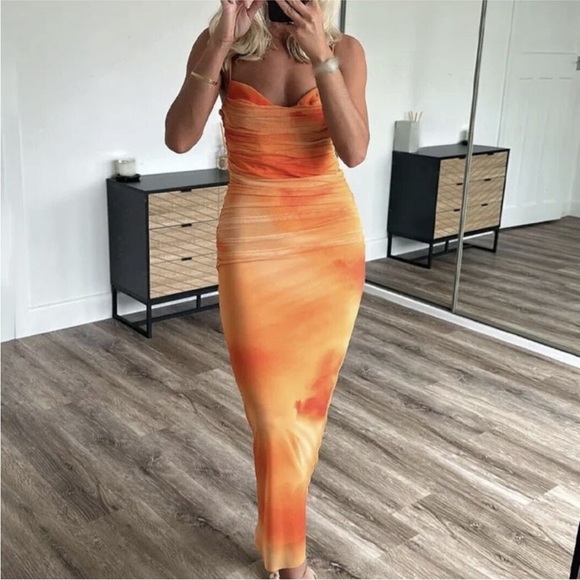 Zara Draped Ruched Tulle Mesh Dress - Picture 8 of 8